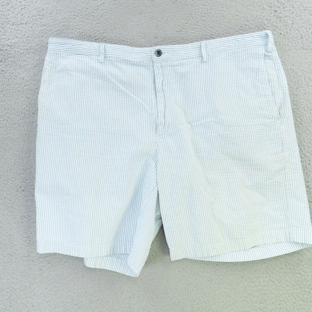 Orvis Shorts Mens 42 Blue White Stripe Seersucker Flat Front Golf - Picture 1 of 10